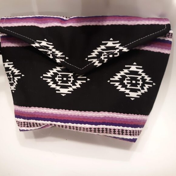 New Clutch travel make-up bag Wristlet cosmetics Southwestern Purple Black Aztec - Picture 6 of 10